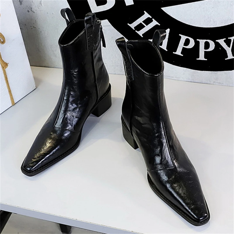 BIGTREE Designer Punk Vintage Pointed Toe Women Ankle Boots Autumn Winter Zipper Shoes Fashion Square Heel Botas Mujer - Image 2