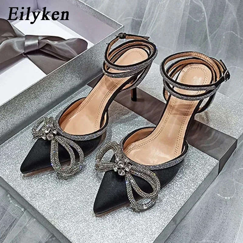 Eilyken Style Glitter Rhinestones Silk Women Pumps Crystal Bowknot Satin Spring Autumn Lady High Heels Party Prom Shoes - Image 8