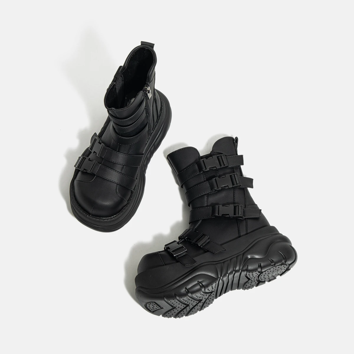 Dark Goth Big Head Women's Punk Style Muffin Thick Bottom Hot Girl Fried Street Rock Height Increasing round Head Ankle Boots - Image 2
