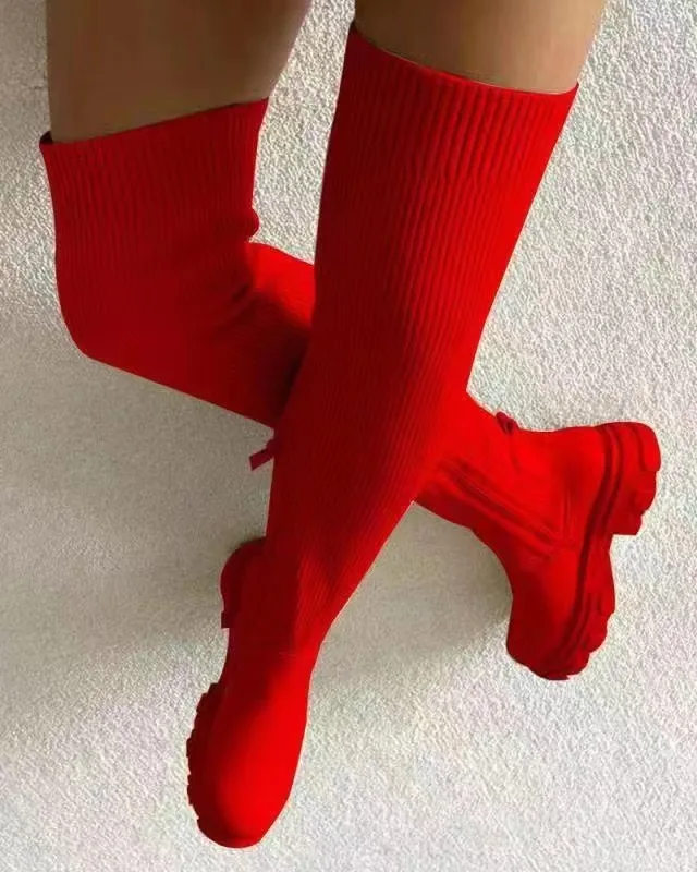Women's Over The Knee Boots Stretch Knitted 2025 Autumn Fashion Female Platform Boot Splicing Ladies Sock Shoes Woman Long Boots - Image 6