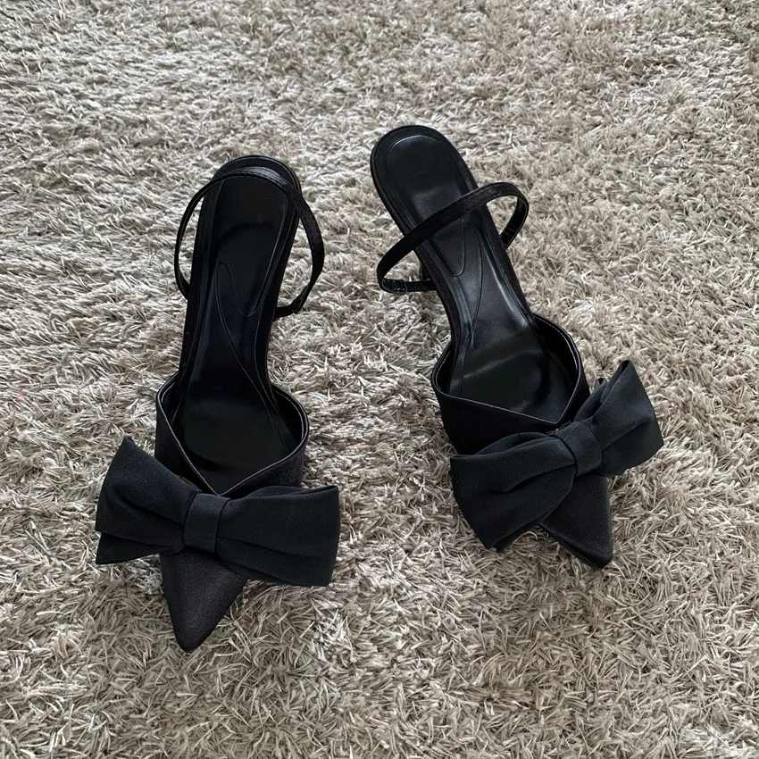 Black Butterfly-knot Stiletto Pumps 2025 Women Pointed Slingbacks High Heels New Sexy Fashion Party Lady Sandals Shoes - Image 4