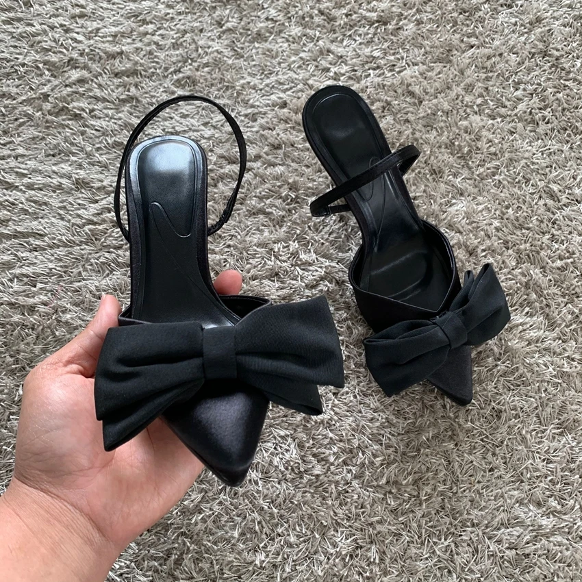 Black Butterfly-knot Stiletto Pumps 2025 Women Pointed Slingbacks High Heels New Sexy Fashion Party Lady Sandals Shoes - Image 5