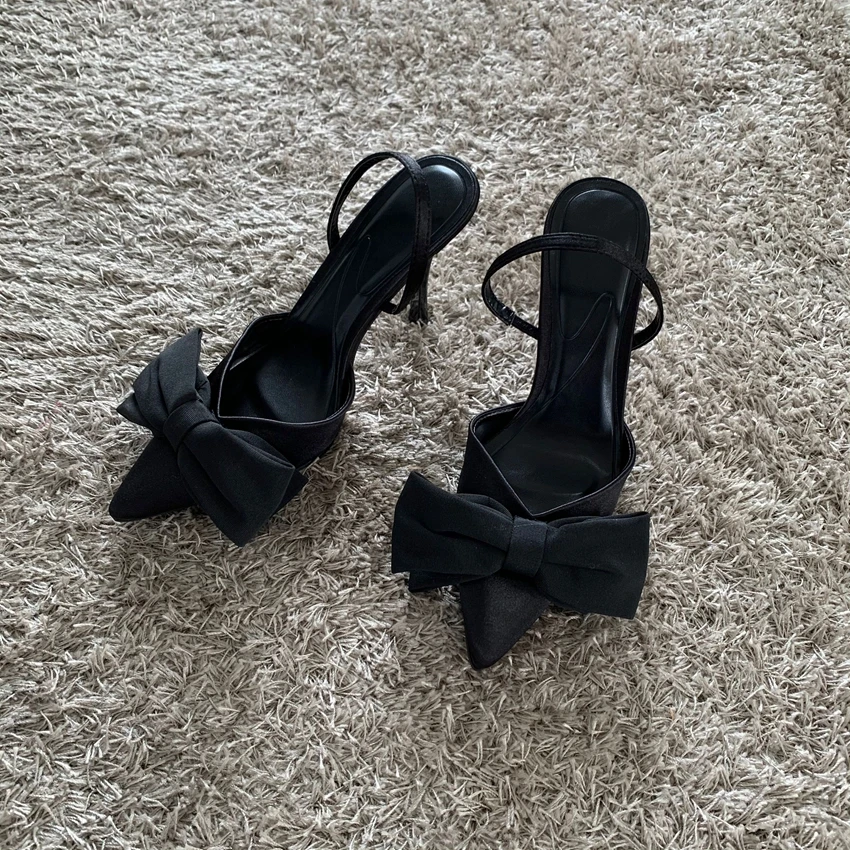 Black Butterfly-knot Stiletto Pumps 2025 Women Pointed Slingbacks High Heels New Sexy Fashion Party Lady Sandals Shoes - Image 3