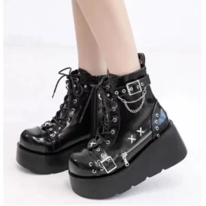 Platform Wedges Women Ankle Boots Autumn Winter Gothic Street Comfy Fashion Cool Woman Shoes Motorcycle Boots Big Size 43