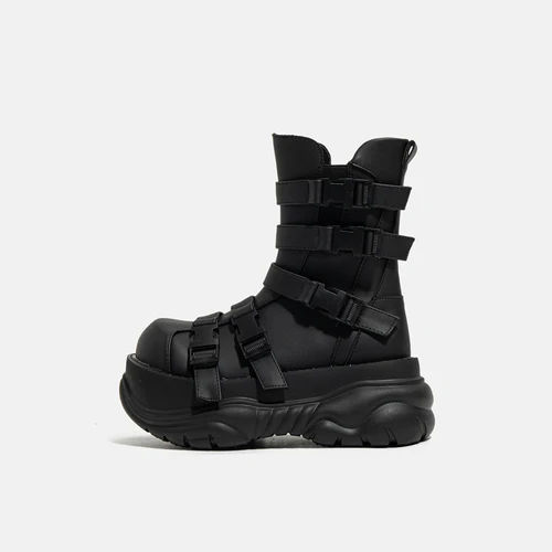 Dark Goth Big Head Women's Punk Style Muffin Thick Bottom Hot Girl Fried Street Rock Height Increasing round Head Ankle Boots - Image 6