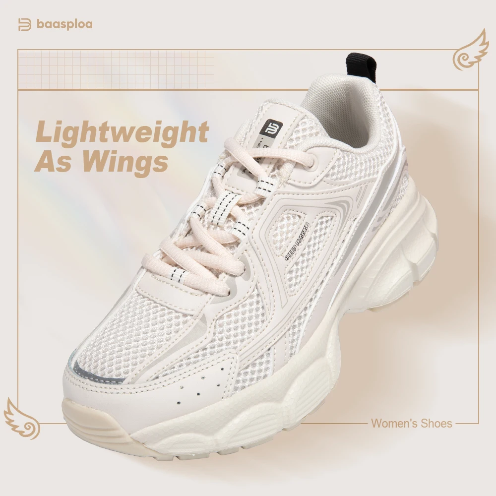 Baasploa Women Sports Shoes Outdoor Lightweight Breathable Jogging Sneakers Female Casual Mesh Anti-slip Lace Up Running Shoes