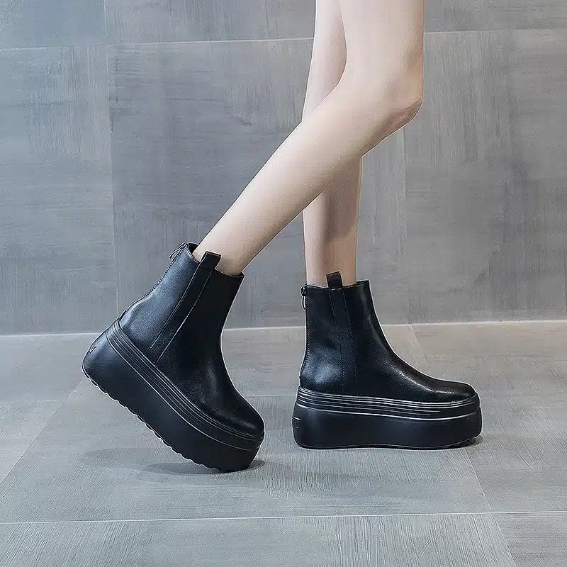 fujin Geunine Leather Super Thick Sole Women's Boots Genuine Leather Autumn Motorcycle Boots Ladies British Women's Ankle Boots - Image 5