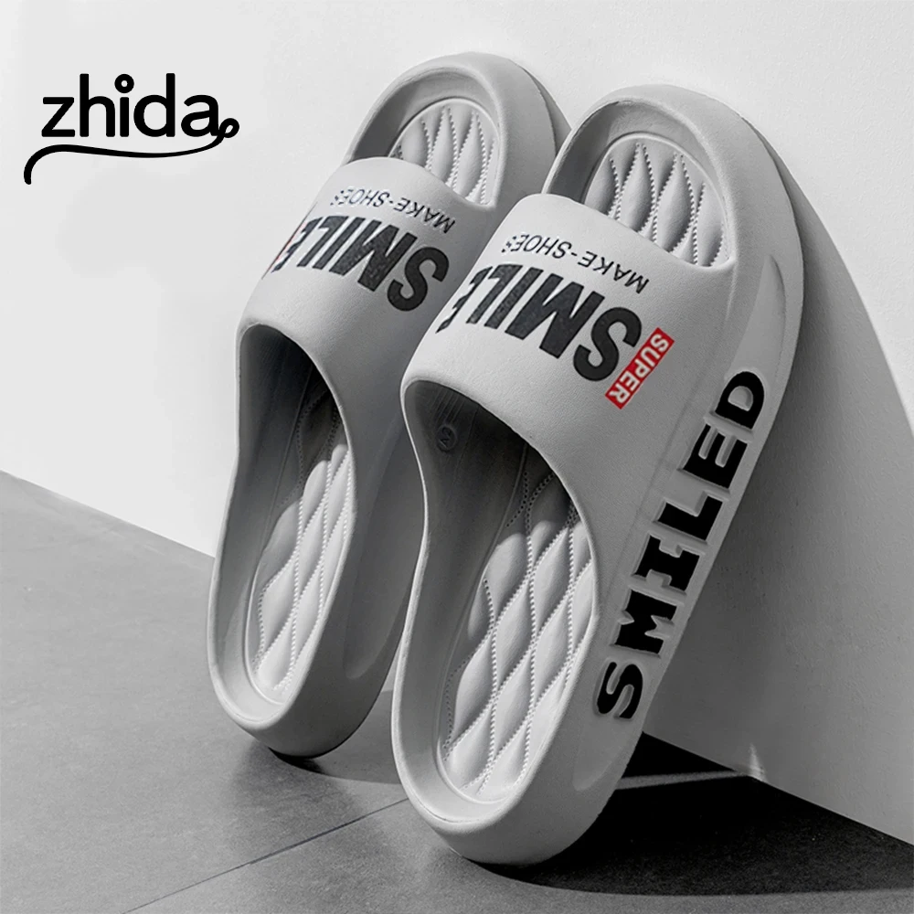 ZHIDA Summer Men Slippers Outer Wear Beach Sports Sandals Home Bathing Cool Slippers EVA Outsole Slides Soft Thick Sole Sandals