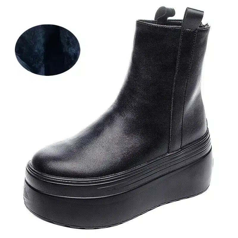 fujin Geunine Leather Super Thick Sole Women's Boots Genuine Leather Autumn Motorcycle Boots Ladies British Women's Ankle Boots - Image 7