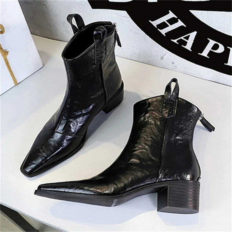BIGTREE Designer Punk Vintage Pointed Toe Women Ankle Boots Autumn Winter Zipper Shoes Fashion Square Heel Botas Mujer - Image 3