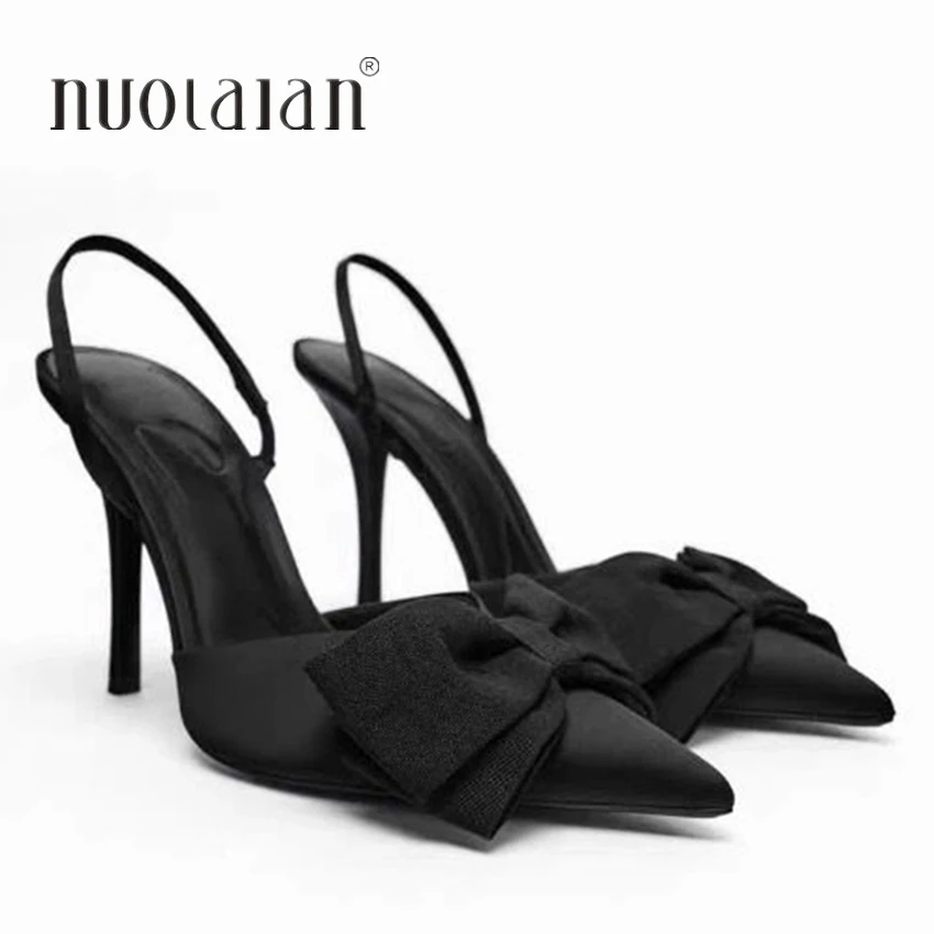 Black Butterfly-knot Stiletto Pumps 2025 Women Pointed Slingbacks High Heels New Sexy Fashion Party Lady Sandals Shoes - Image 6